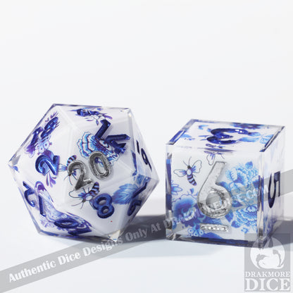 Porcelain Bloom: Handcrafted Resin TTRPG Dice Set - Drakmore Dice