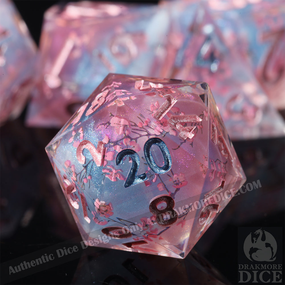 Cherry Blossom Whispers: Handcrafted Resin TTRPG Dice Set - Drakmore Dice