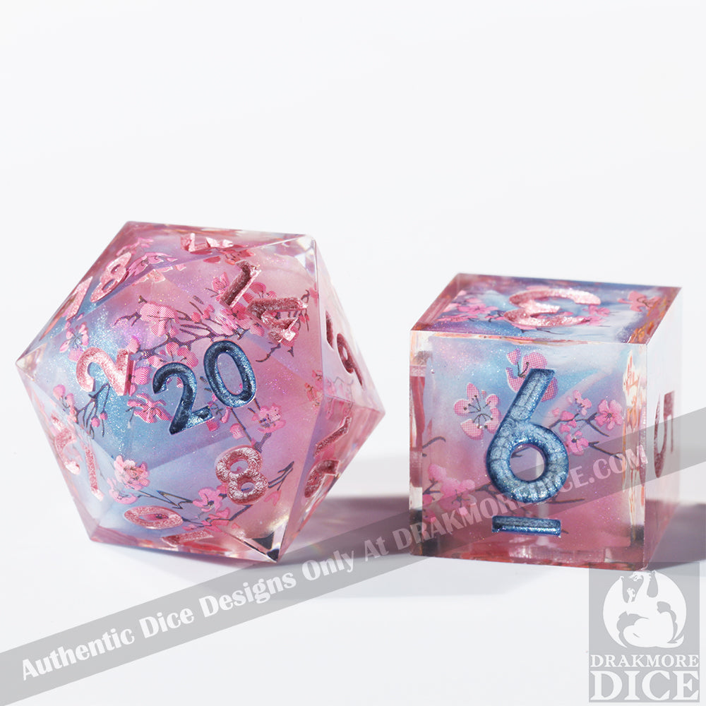 Cherry Blossom Whispers: Handcrafted Resin TTRPG Dice Set - Drakmore Dice