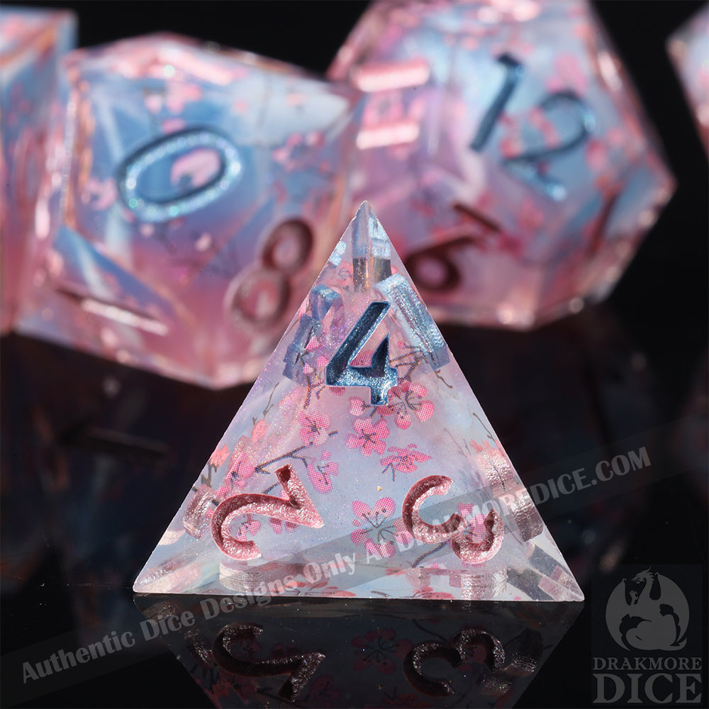 Cherry Blossom Whispers: Handcrafted Resin TTRPG Dice Set - Drakmore Dice