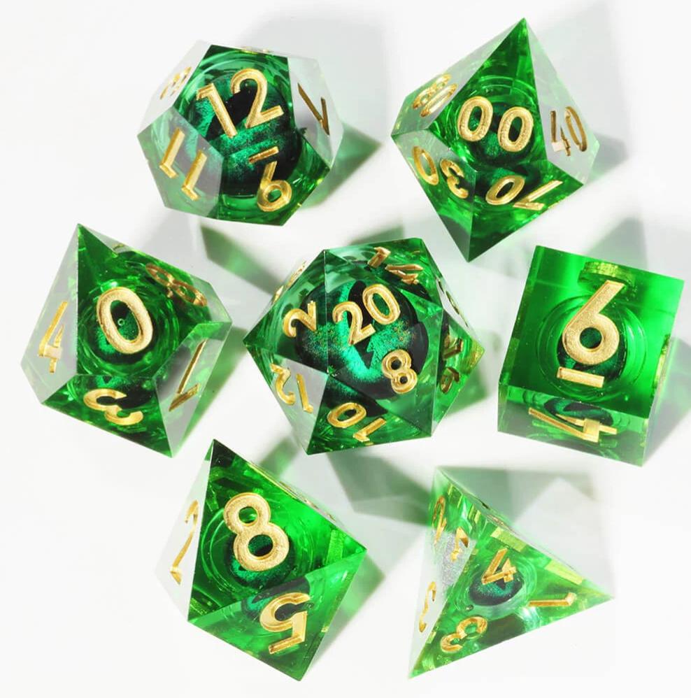 Dragon Eye Series - Green Dragon 1st Edition: Handcrafted Resin TTRPG Dice Set - Drakmore Dice