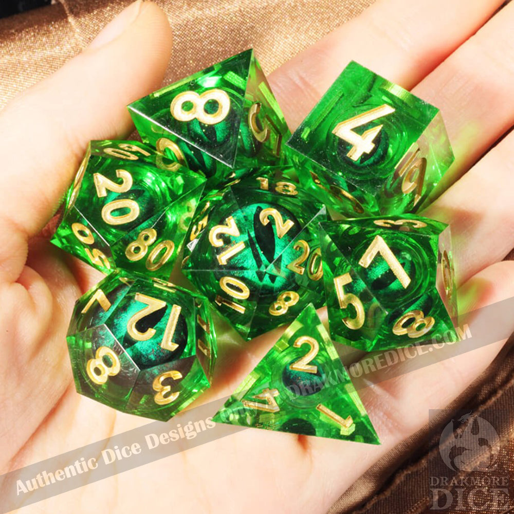 Dragon Eye Series - Green Dragon 1st Edition: Handcrafted Resin TTRPG Dice Set - Drakmore Dice