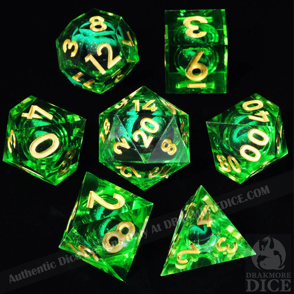 Dragon Eye Series - Green Dragon 1st Edition: Handcrafted Resin TTRPG Dice Set - Drakmore Dice