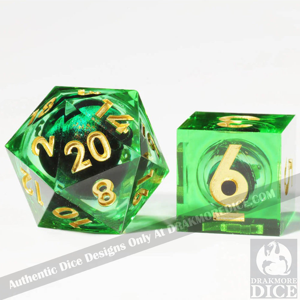 Dragon Eye Series - Green Dragon 1st Edition: Handcrafted Resin TTRPG Dice Set - Drakmore Dice