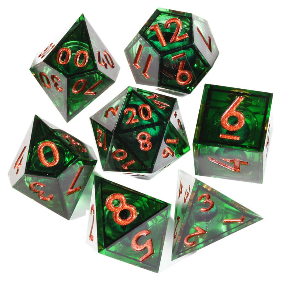 Dragon Eye Series - Green Dragon 2nd Edition: Handcrafted Resin TTRPG Dice Set - Drakmore Dice