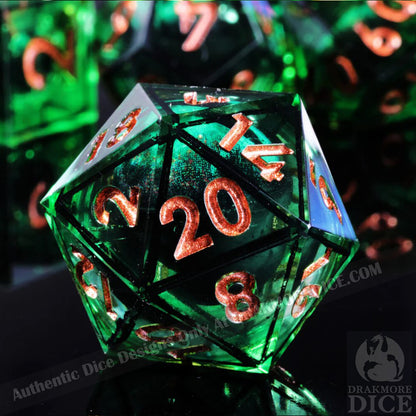 Dragon Eye Series - Green Dragon 2nd Edition: Handcrafted Resin TTRPG Dice Set - Drakmore Dice