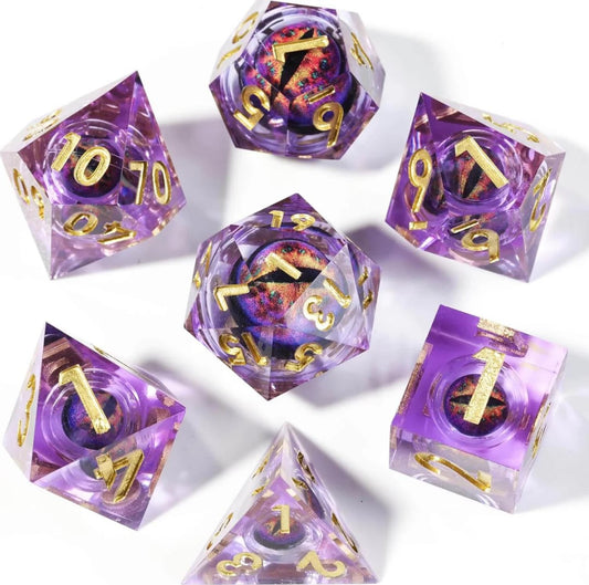 Dragon Eye Series - Purple Diamond Dragon 1st Edition: Handcrafted Resin TTRPG Dice Set - Drakmore Dice