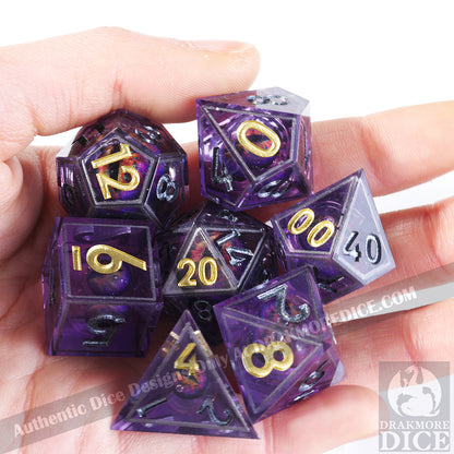 Dragon Eye Series - Purple Diamond Dragon 2nd Edition: Handcrafted Resin TTRPG Dice Set - Drakmore Dice