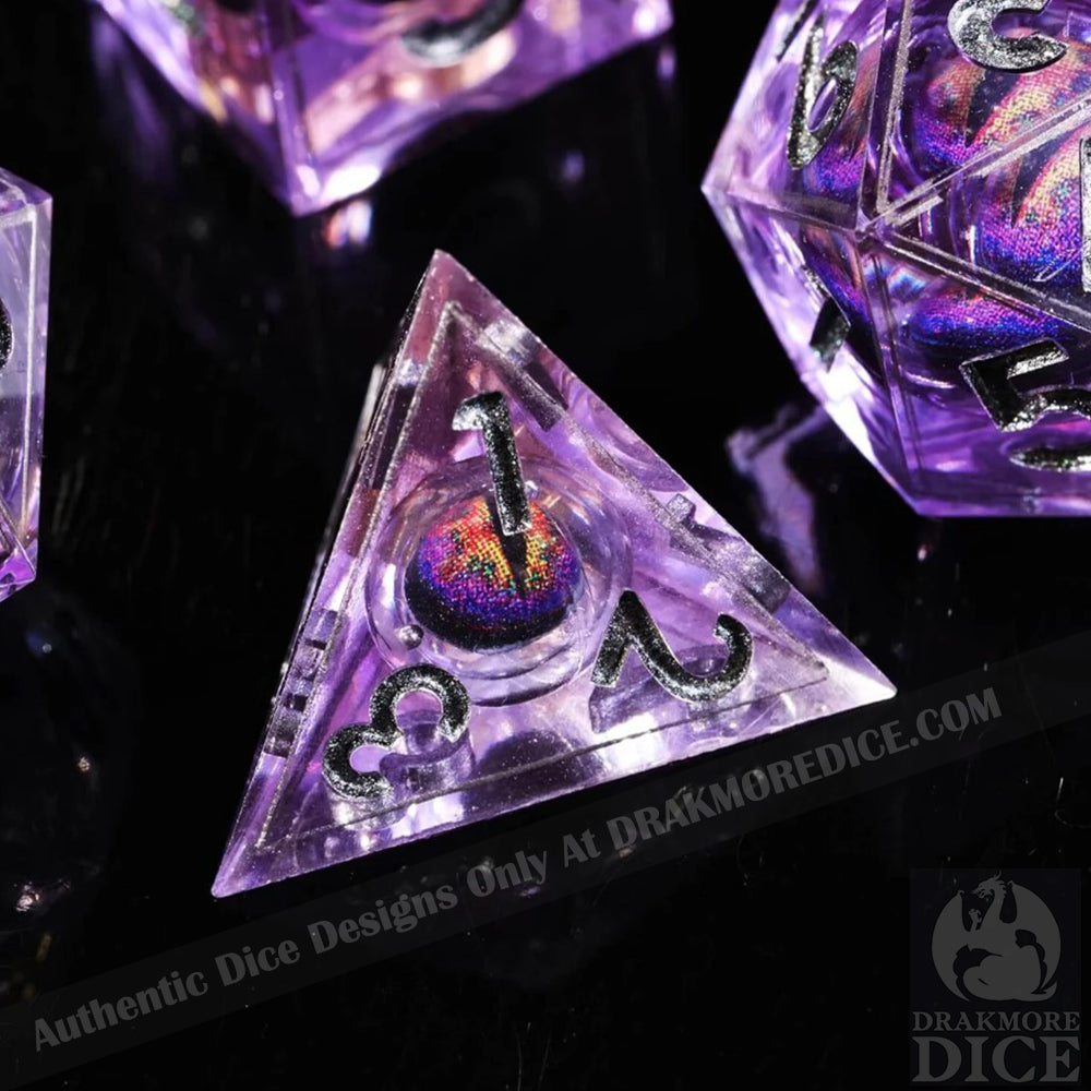 Dragon Eye Series - Purple Diamond Dragon 2nd Edition: Handcrafted Resin TTRPG Dice Set - Drakmore Dice