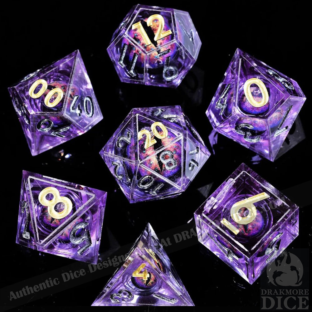 Dragon Eye Series - Purple Diamond Dragon 2nd Edition: Handcrafted Resin TTRPG Dice Set - Drakmore Dice