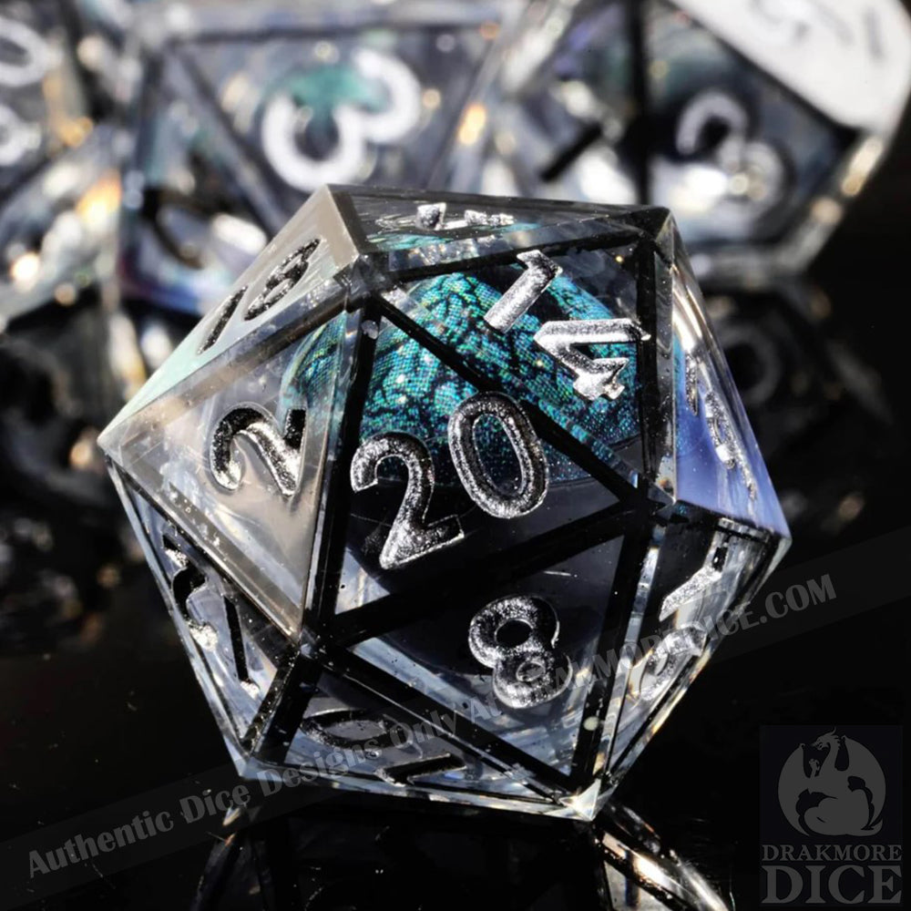 Dragon Eye Series - Black Dragon 2nd Edition: Handcrafted Resin TTRPG Dice Set - Drakmore Dice