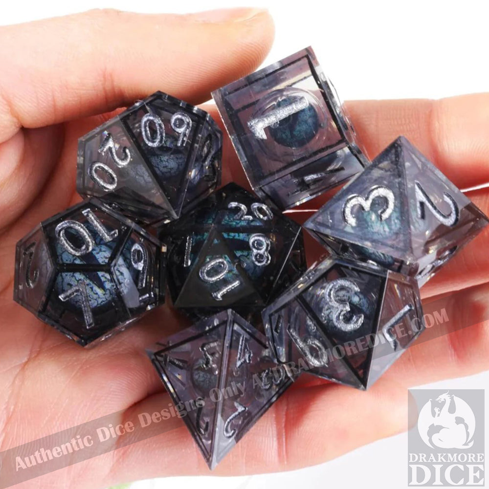 Dragon Eye Series - Black Dragon 2nd Edition: Handcrafted Resin TTRPG Dice Set - Drakmore Dice