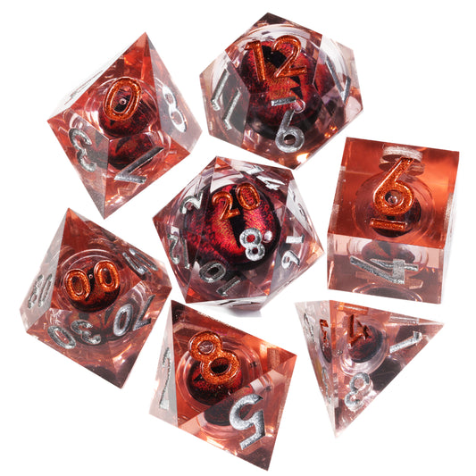 Dragon Eye Series - Red Dragon 2nd Edition: Handcrafted Resin TTRPG Dice Set - Drakmore Dice