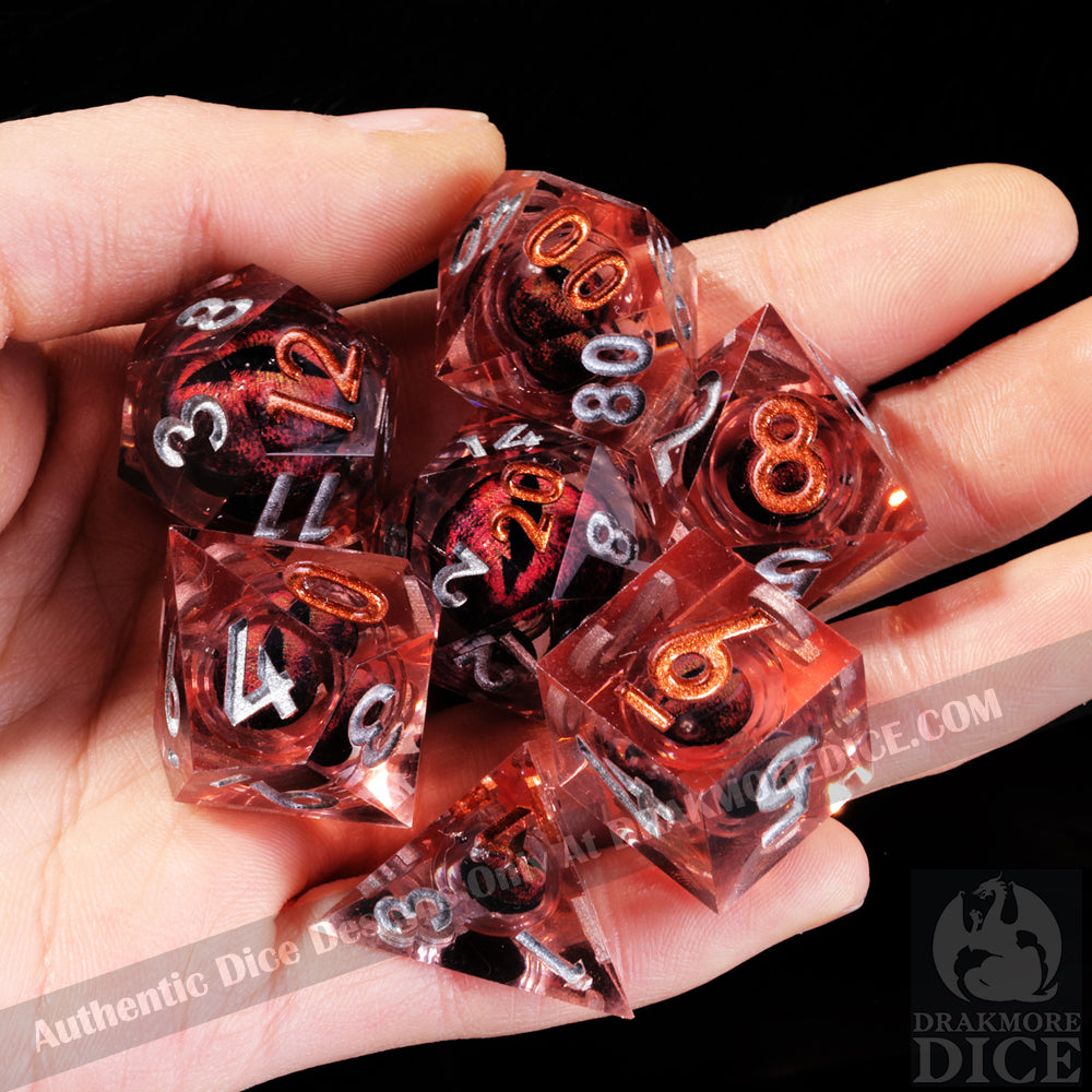 Dragon Eye Series - Red Dragon 2nd Edition: Handcrafted Resin TTRPG Dice Set - Drakmore Dice