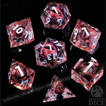 Dragon Eye Series - Red Dragon 2nd Edition: Handcrafted Resin TTRPG Dice Set - Drakmore Dice