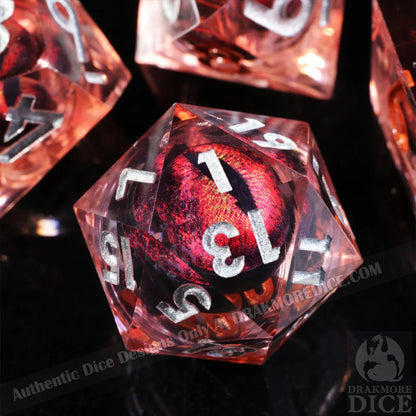 Dragon Eye Series - Red Dragon 2nd Edition: Handcrafted Resin TTRPG Dice Set - Drakmore Dice