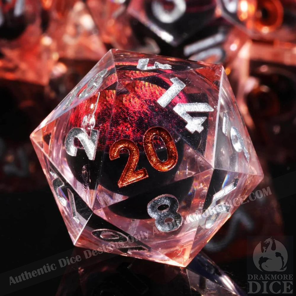 Dragon Eye Series - Red Dragon 2nd Edition: Handcrafted Resin TTRPG Dice Set - Drakmore Dice