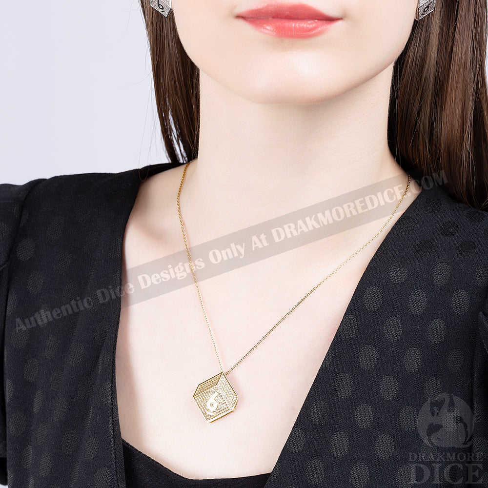 Lady of Fortune: D6 TTRPG Pendant Necklace - Gold-Look - Drakmore Dice