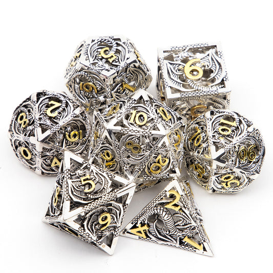 Wings of the Wyrm - Silver Edition: Premium Hollow Metal TTRPG Dice Set - Drakmore Dice