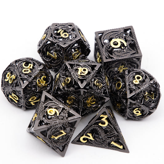 Wings of the Wyrm - Black Dragon Edition: Premium Hollow Metal TTRPG Dice Set - Drakmore Dice