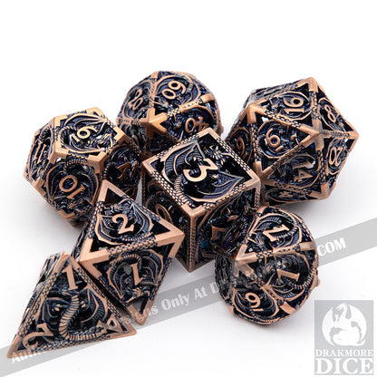 Wings of the Wyrm - Copper Edition: Premium Hollow Metal TTRPG Dice Set - Drakmore Dice