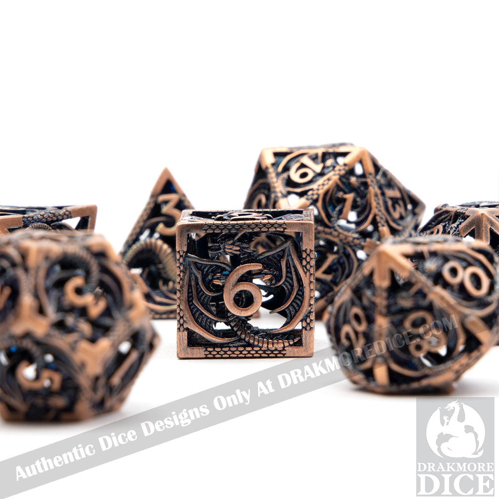 Wings of the Wyrm - Copper Edition: Premium Hollow Metal TTRPG Dice Set - Drakmore Dice