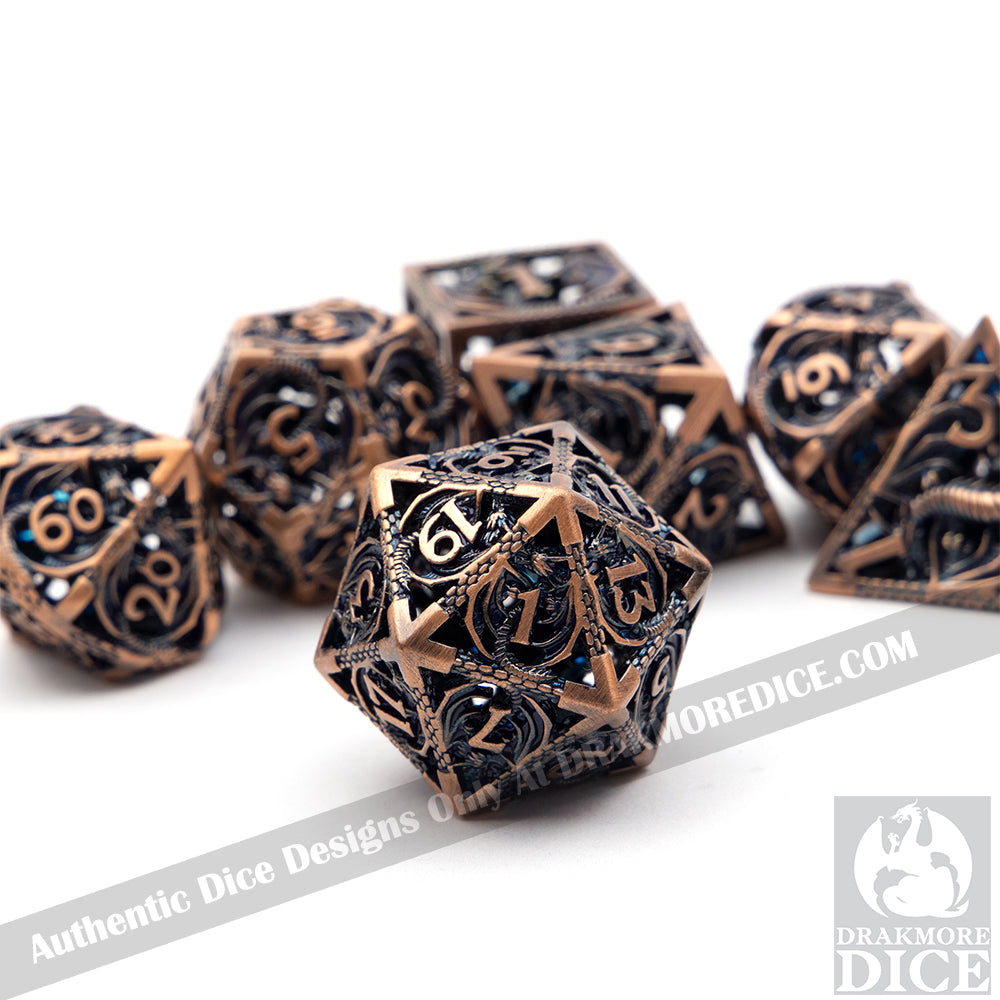 Wings of the Wyrm - Copper Edition: Premium Hollow Metal TTRPG Dice Set - Drakmore Dice