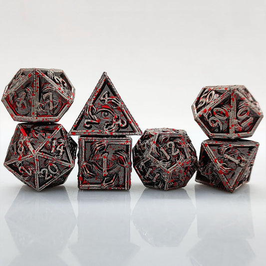 Eye of Fate - Bloody Mess Edition: Premium Metal TTRPG Dice Set - Drakmore Dice