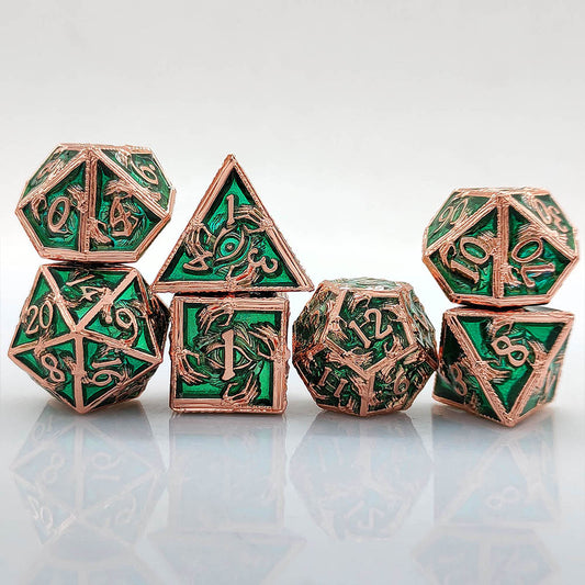 Eye of Fate - Green Edition: Premium Metal TTRPG Dice Set - Drakmore Dice