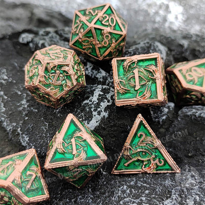 Eye of Fate - Green Edition: Premium Metal TTRPG Dice Set - Drakmore Dice