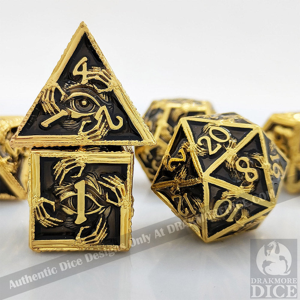 Eye of Fate - Gold Edition: Premium Metal TTRPG Dice Set - Drakmore Dice