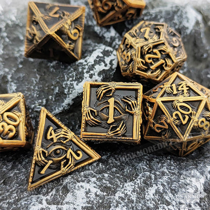 Eye of Fate - Gold Edition: Premium Metal TTRPG Dice Set - Drakmore Dice