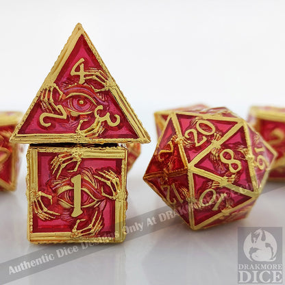 Eye of Fate - Red Edition: Premium Metal TTRPG Dice Set - Drakmore Dice