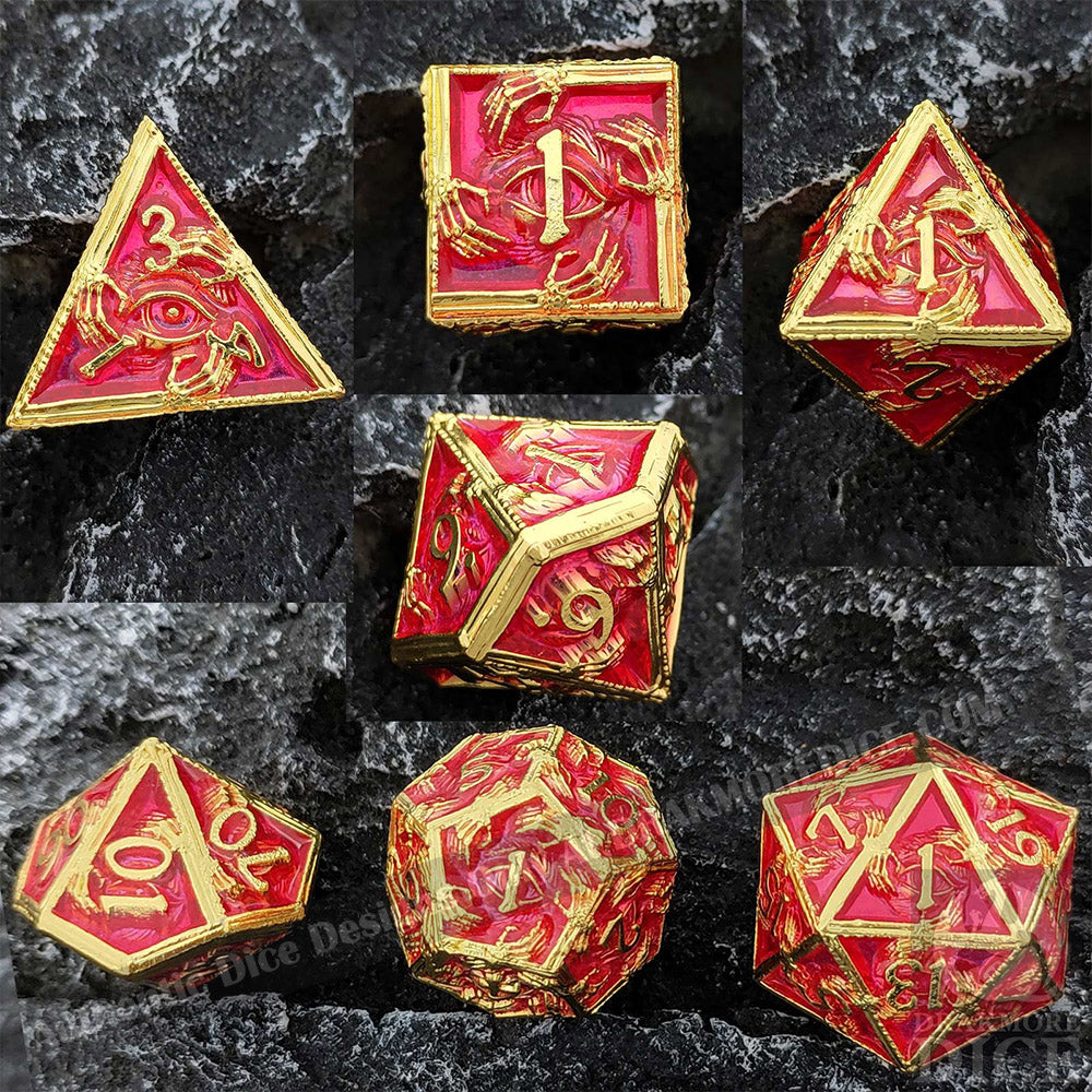 Eye of Fate - Red Edition: Premium Metal TTRPG Dice Set - Drakmore Dice