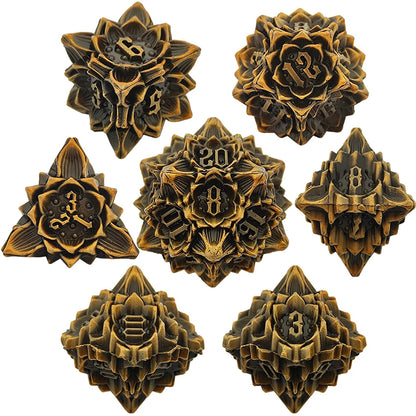 Iron Blossoms - Gold Edition: Premium Metal TTRPG Dice Set - Drakmore Dice