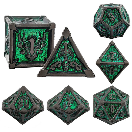 Echoes From The Iron Crypt - Mossy Caverns: Premium Metal TTRPG Dice Set - Drakmore Dice