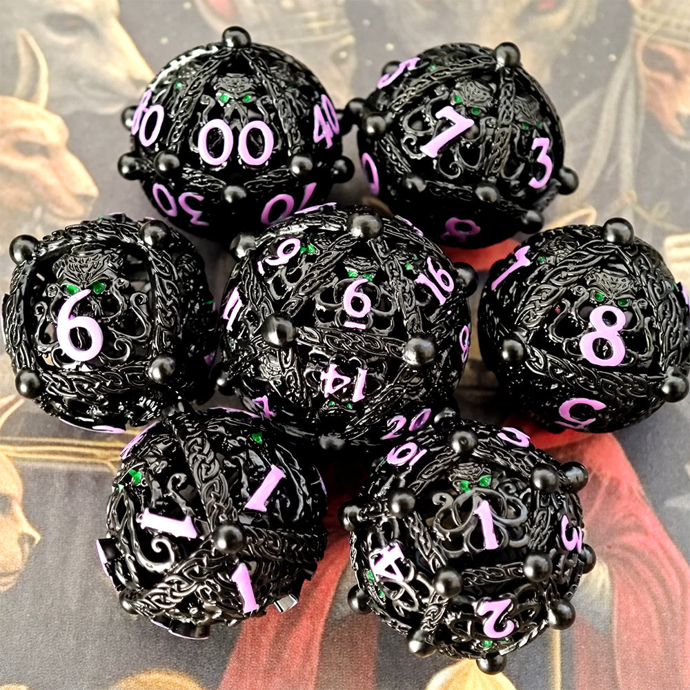 Hollows of The Deep - Phantom Pink Edition: Premium Hollow Metal TTRPG Dice Set - Drakmore Dice