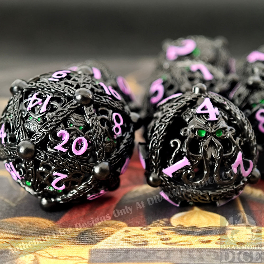 Hollows of The Deep - Phantom Pink Edition: Premium Hollow Metal TTRPG Dice Set - Drakmore Dice