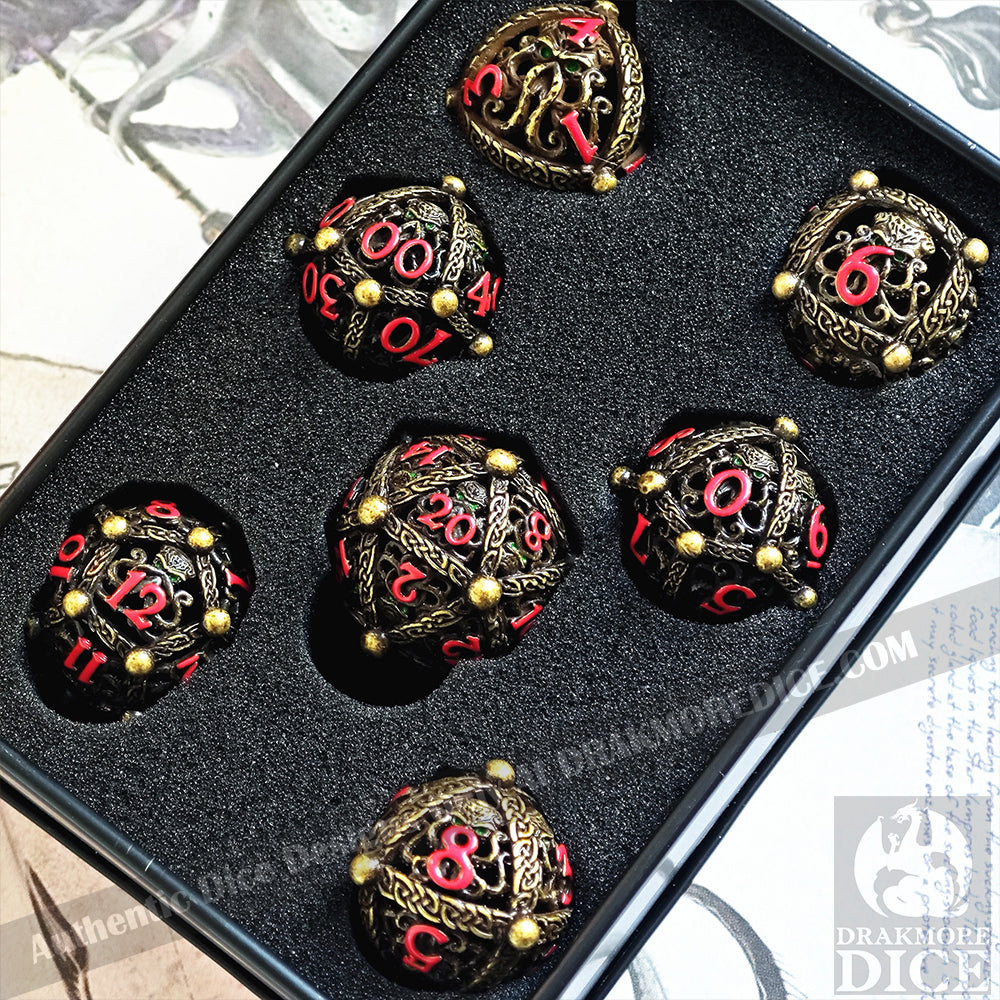 Hollows of The Deep - Gold Edition: Premium Hollow Metal TTRPG Dice Set - Drakmore Dice