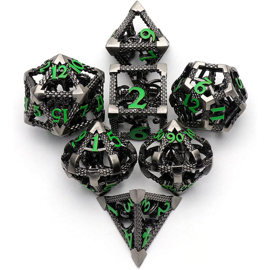 The Abyssal Wraith - Green Edition: Premium Hollow Metal TTRPG Dice Set - Drakmore Dice