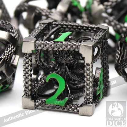 The Abyssal Wraith - Green Edition: Premium Hollow Metal TTRPG Dice Set - Drakmore Dice