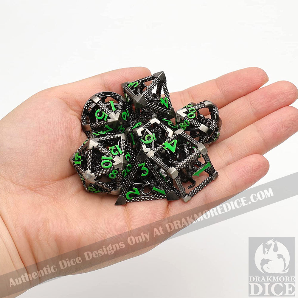 The Abyssal Wraith - Green Edition: Premium Hollow Metal TTRPG Dice Set - Drakmore Dice