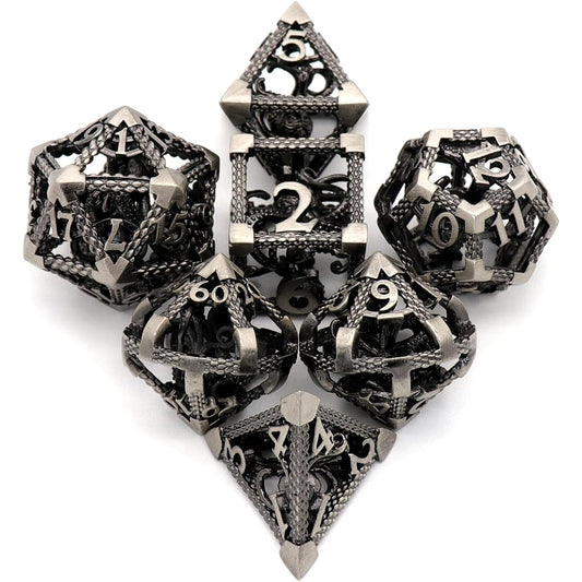 The Abyssal Wraith - Silver Edition: Premium Hollow Metal TTRPG Dice Set - Drakmore Dice