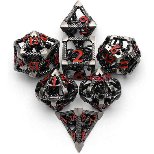 The Abyssal Wraith - Red Edition: Premium Hollow Metal TTRPG Dice Set - Drakmore Dice