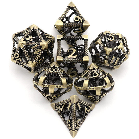 The Abyssal Wraith - Gold Edition: Premium Hollow Metal TTRPG Dice Set - Drakmore Dice