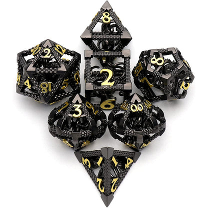 The Abyssal Wraith - Black Gold Edition: Premium Hollow Metal TTRPG Dice Set - Drakmore Dice