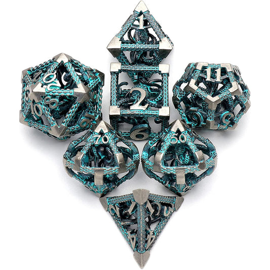 The Abyssal Wraith - Blue 2nd Edition: Premium Hollow Metal TTRPG Dice Set - Drakmore Dice