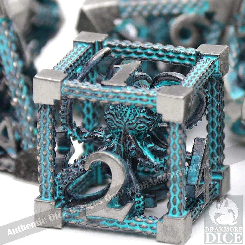 The Abyssal Wraith - Blue 2nd Edition: Premium Hollow Metal TTRPG Dice Set - Drakmore Dice