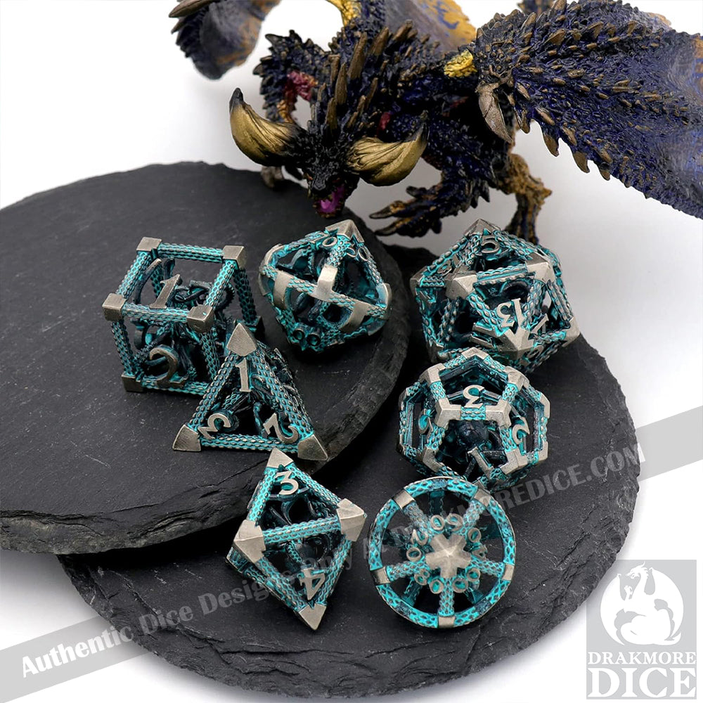 The Abyssal Wraith - Blue 2nd Edition: Premium Hollow Metal TTRPG Dice Set - Drakmore Dice