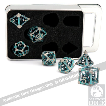 The Abyssal Wraith - Blue 2nd Edition: Premium Hollow Metal TTRPG Dice Set - Drakmore Dice